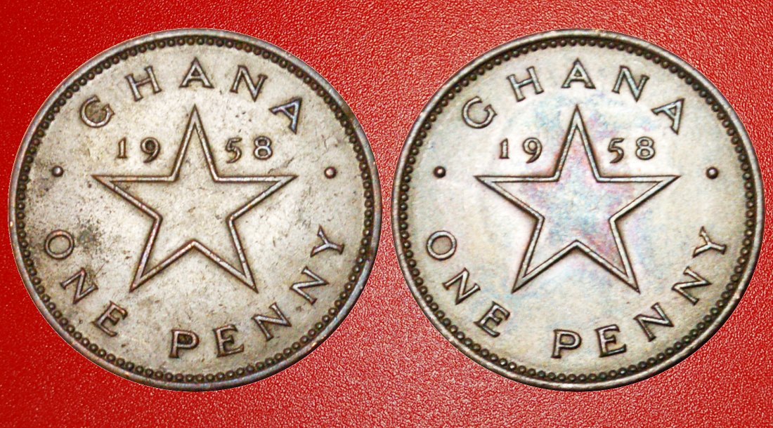  # GROSSBRITANNIEN: GHANA ★ 1 PENNY 1958 WEISSE UND HAARIGE TYPEN! OHNE VORBEHALT!   