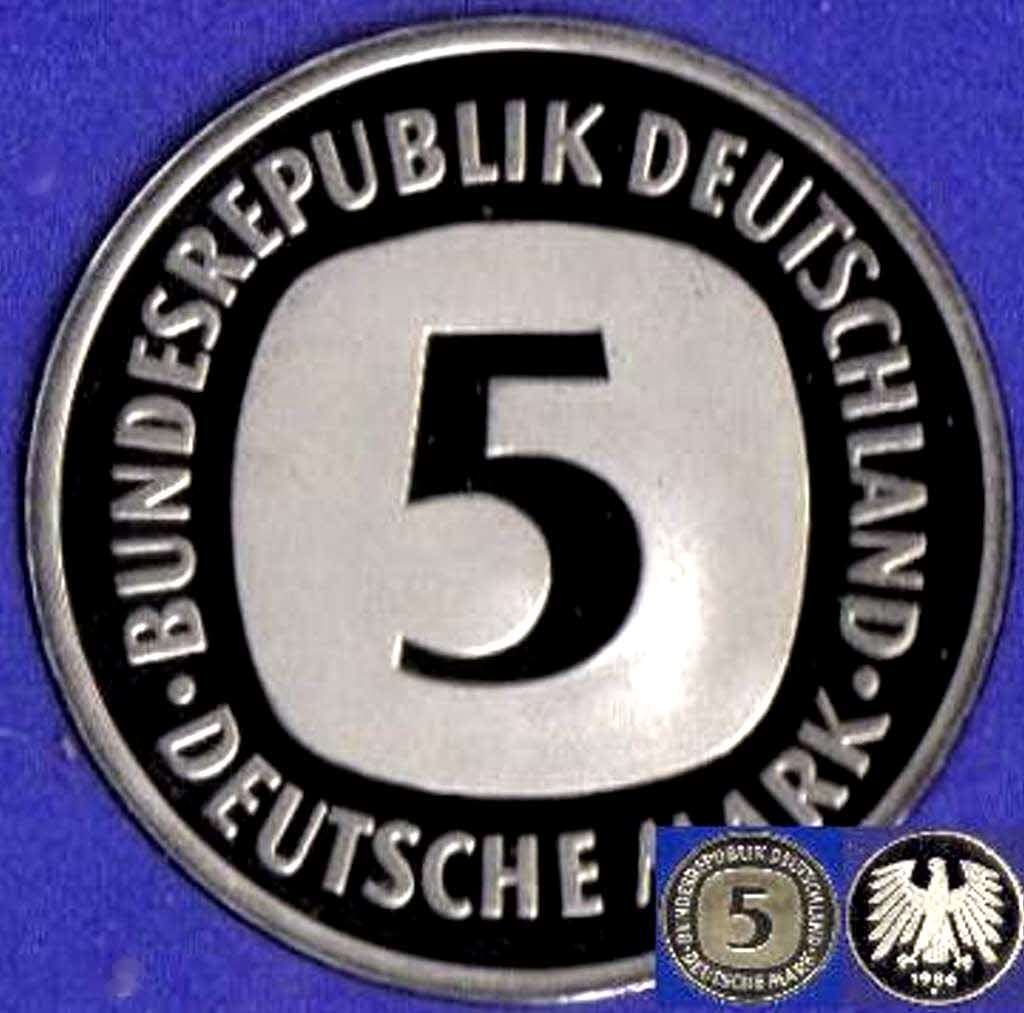  1996 A * 5 Deutsche Mark, Polierte Platte PP, proof, top   