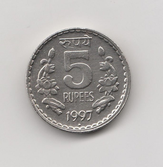  5 Rupees Indien 1997 mit Punkt unter der Jahreszahl (I404)   