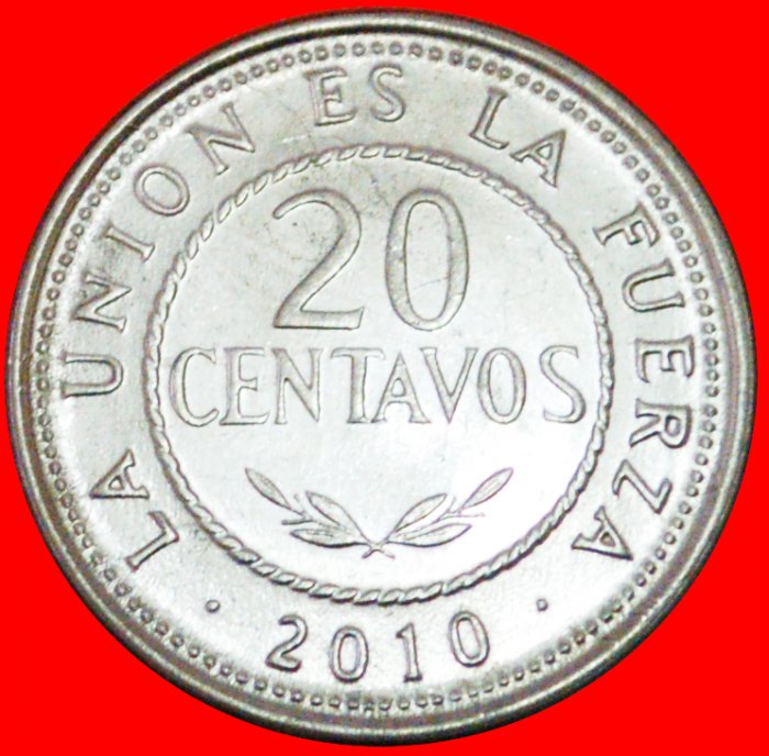  # SUN (2010-2012): BOLIVIA ★ 20 CENTAVOS 2010 MINT LUSTER! LOW START ★ NO RESERVE!   