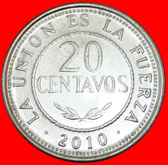 # SUN (2010-2012): BOLIVIA ★ 20 CENTAVOS 2010 MINT LUSTER! LOW START ★ NO RESERVE!
