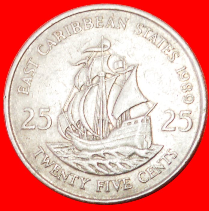  # SCHIFF von Sir Francis Drake (1542-1596): OSTKARIBISCHE STAATEN ★ 25 CENTS 1989! OHNE VORBEHALT!   