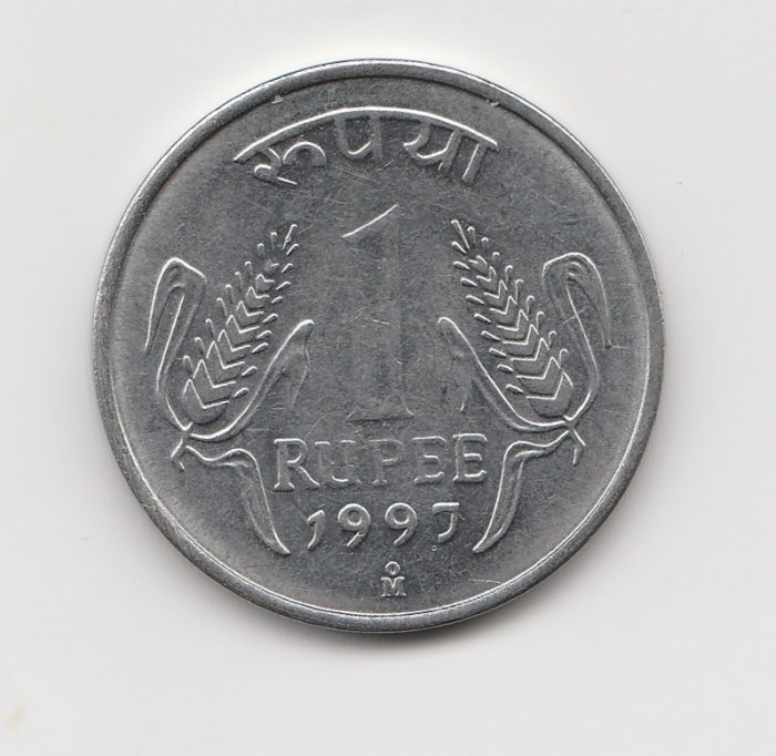  1 Rupee Indien 1997 Münzzeichen oM  (I430)   