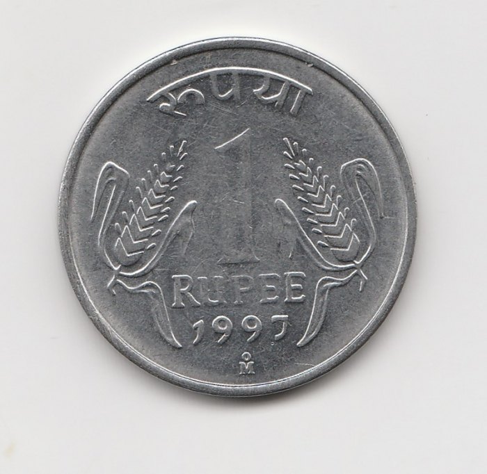 1 Rupee Indien 1997 Münzzeichen oM (I430)
