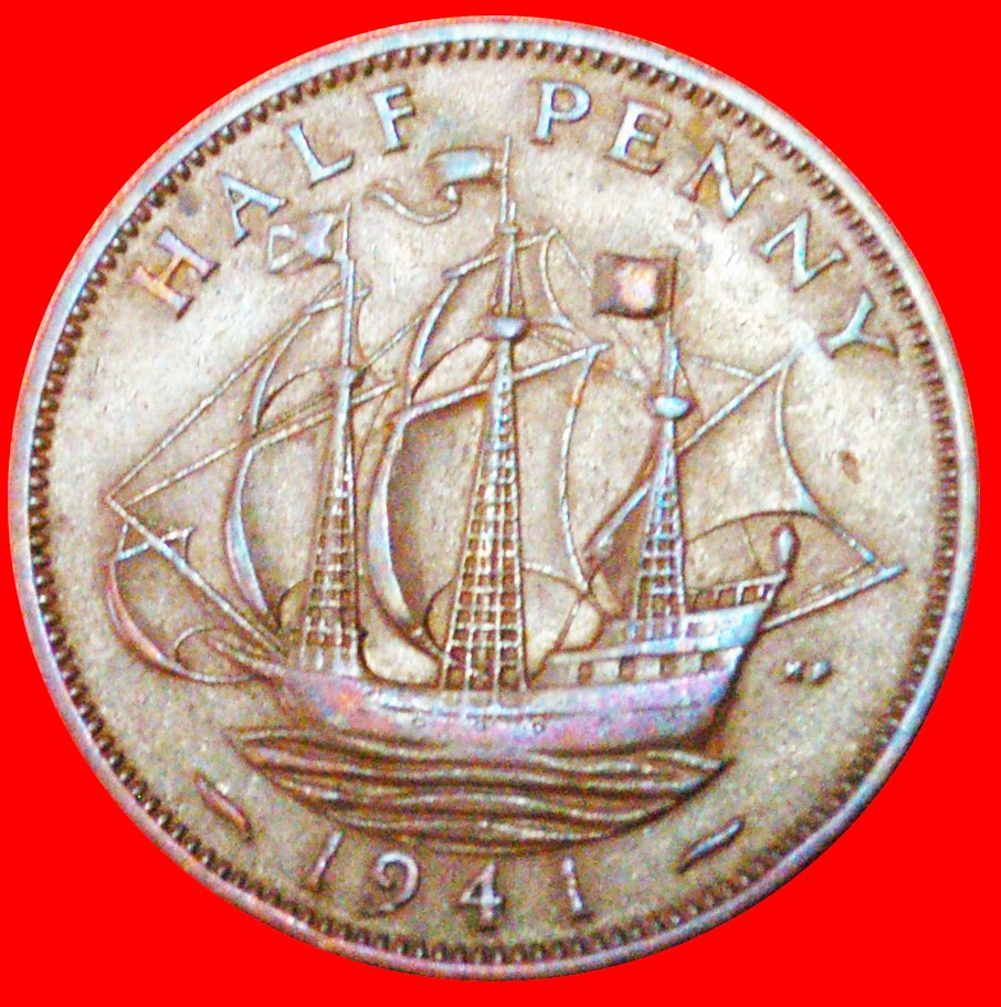 # KRIEGSZEIT (1939-1945): GROSSBRITANNIEN ★ HALF PENNY 1941! GEORG VI. (1937-1952) OHNE VORBEHALT!