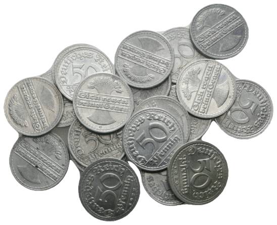  Weimarer Republik, 50 Pfennig, 20 Kleinmünzen   
