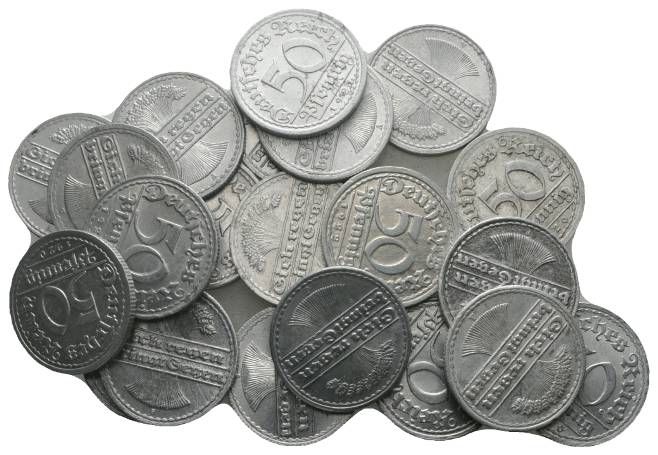  Weimarer Republik, 50 Pfennig, 22 Kleinmünzen   