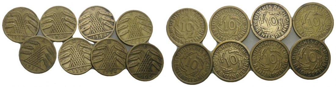  Weimarer Republik, 10 Pfennig, 8 Kleinmünzen   
