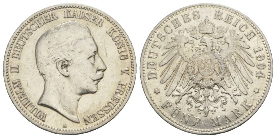  Preußen, 5 Mark 1904, Randfehler   
