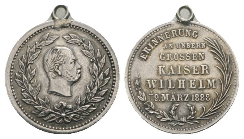  Medaille 1888, gehenkelt, Nickel, Ø 20 mm, 2,17 g   