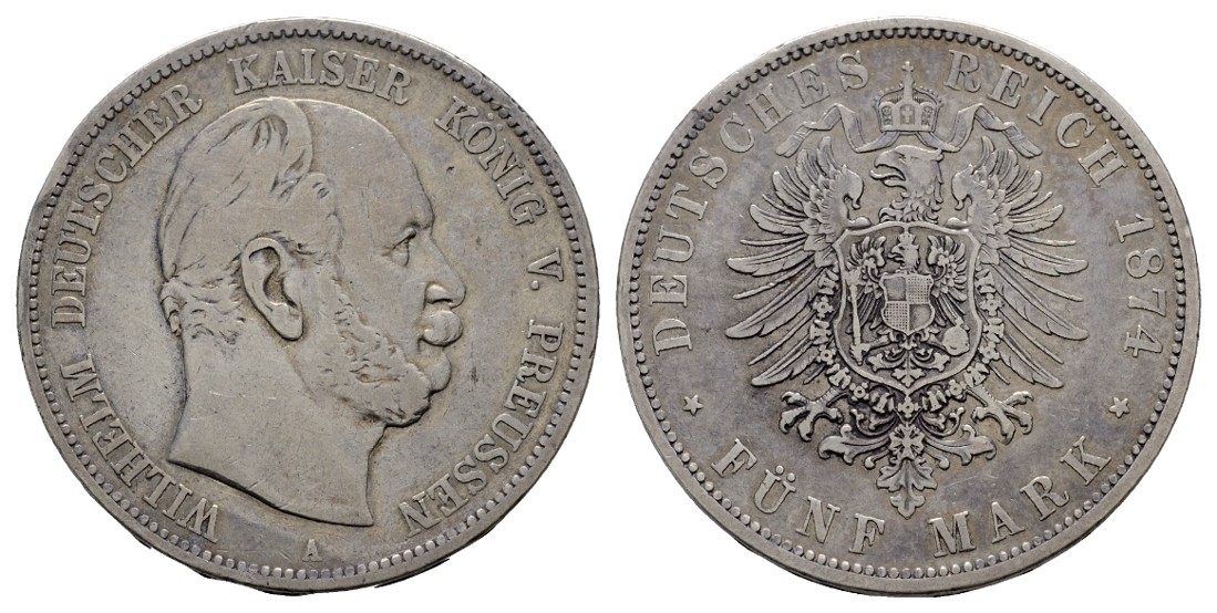  Linnartz KAISERREICH Preussen Wilhelm I. 5 Mark 1874 A Rdf. ss-   