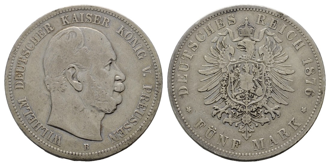  Linnartz KAISERREICH Preussen Wilhelm I. 5 Mark 1876 B s   