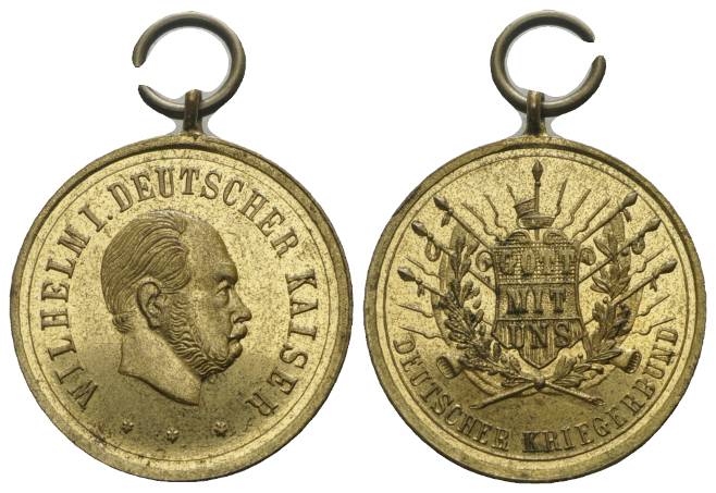  Medaille tragbar; vergoldete Bronze  Ø 30 mm, 12,58 g   