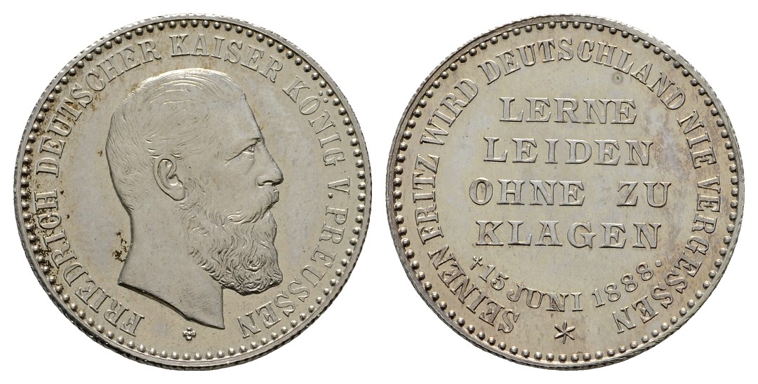 Linnartz KAISERREICH Preussen Friedrich III. Silbermedaille 1888 vz   