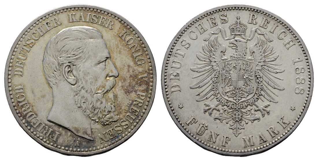  Linnartz KAISERREICH Preussen Friedrich III. 5 Mark 1888 ss   