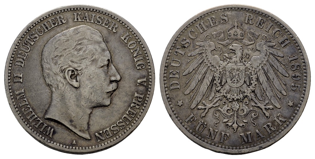 Linnartz KAISERREICH Preussen Wilhelm II. 5 Mark 1895 ss   