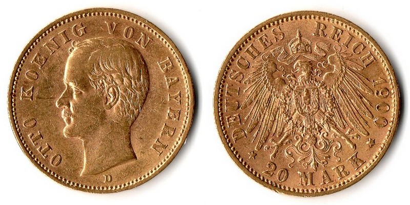 Bayern, Kaiserreich 20 Mark  1900 D MM-Frankfurt Feingold: 7,17g Otto 1886-1913  