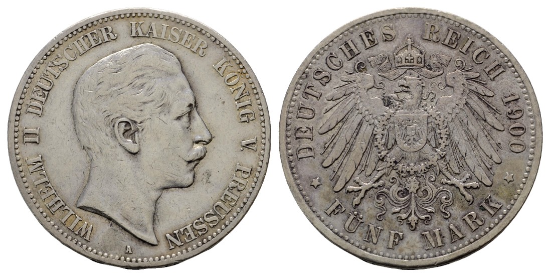  Linnartz KAISERREICH Preussen Wilhelm II. 5 Mark 1900 ss   