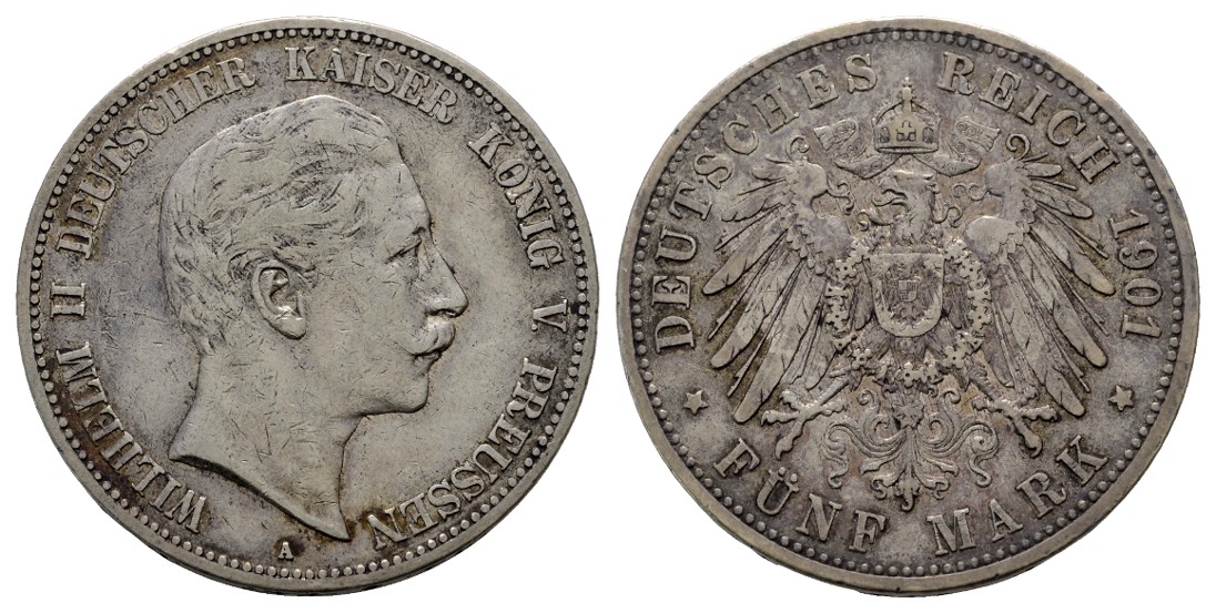 Linnartz KAISERREICH Preussen Wilhelm II. 5 Mark 1901 ss   