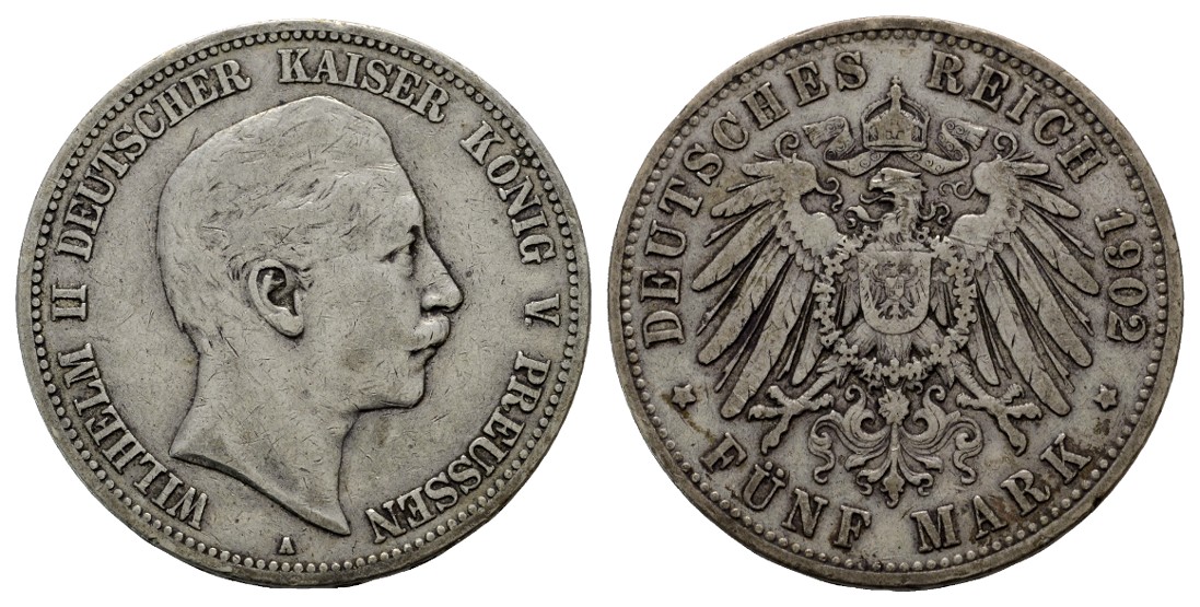  Linnartz KAISERREICH Preussen Wilhelm II. 5 Mark 1902 ss   