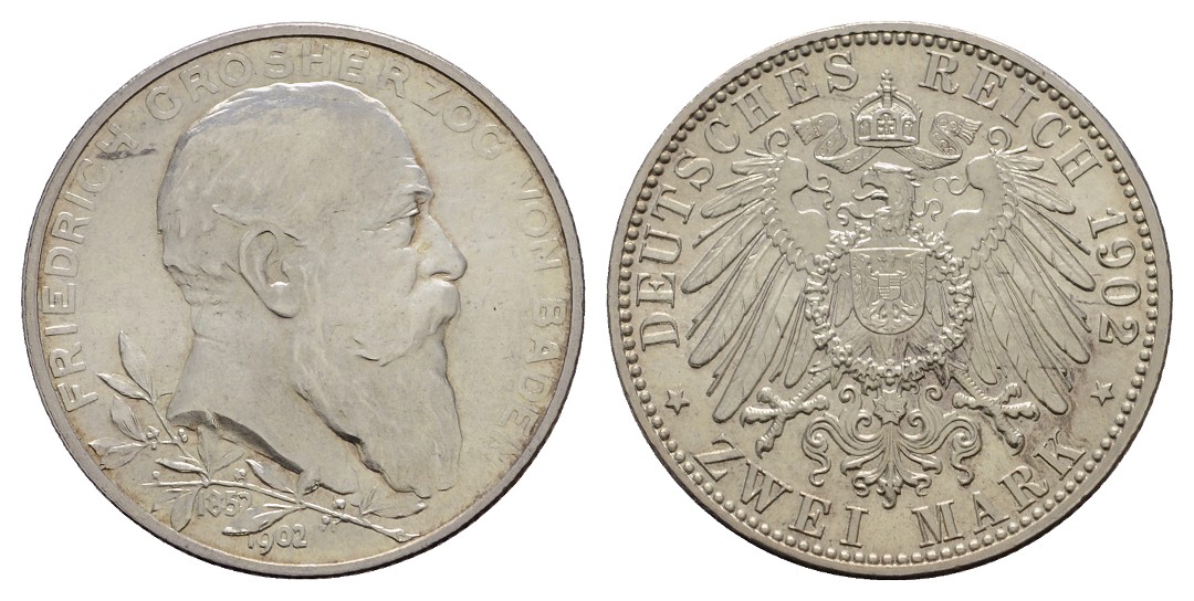  Linnartz KAISERREICH Baden Friedrich I. 2 Mark 1902 zum 50 jährigen Jubiläum stgl-   