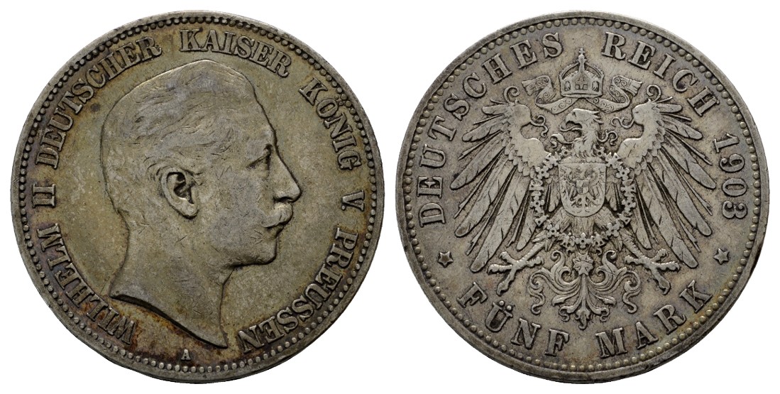  Linnartz KAISERREICH Preussen Wilhelm II. 5 Mark 1903 ss   