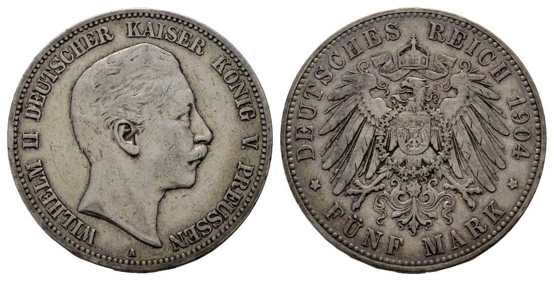  Linnartz KAISERREICH Preussen Wilhelm II. 5 Mark 1904 Rdf. ss   