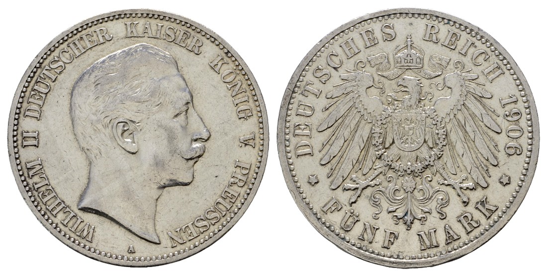  Linnartz KAISERREICH Preussen Wilhelm II. 5 Mark 1906 ss   