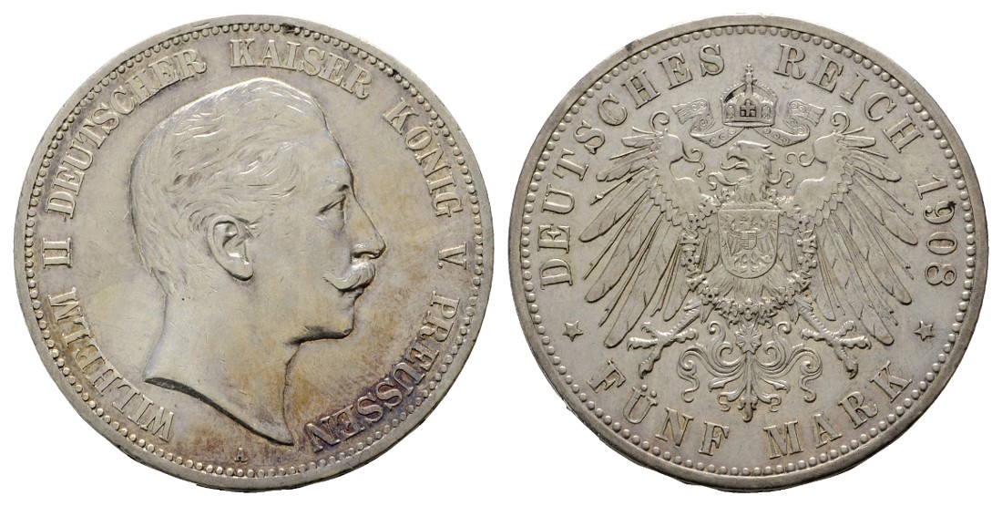  Linnartz KAISERREICH Preussen Wilhelm II. 5 Mark 1908 ss   