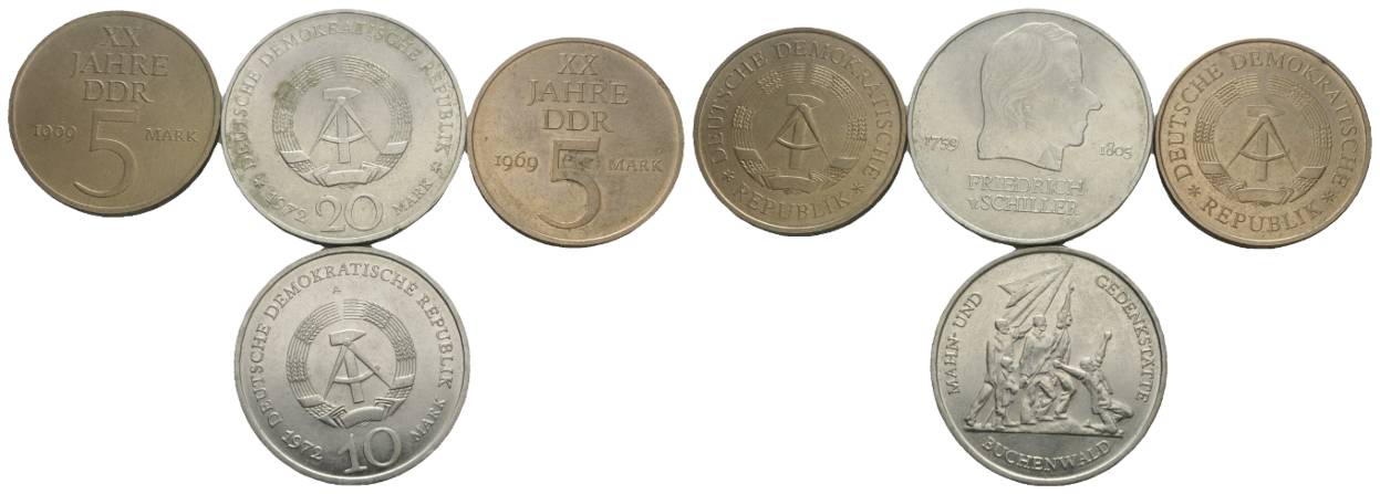 DDR, 10 Mark, 20 Mark, 5 Mark (2 Stück)   