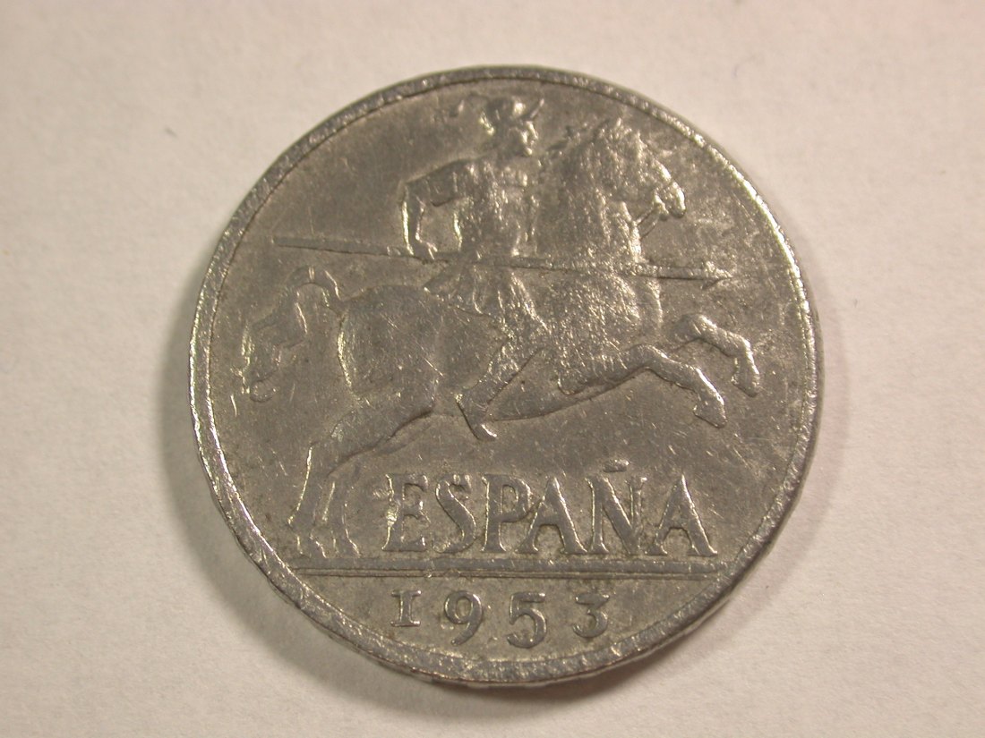 C05 Spanien 10 Centimos 1953 in ss/ss+ Originalbilder