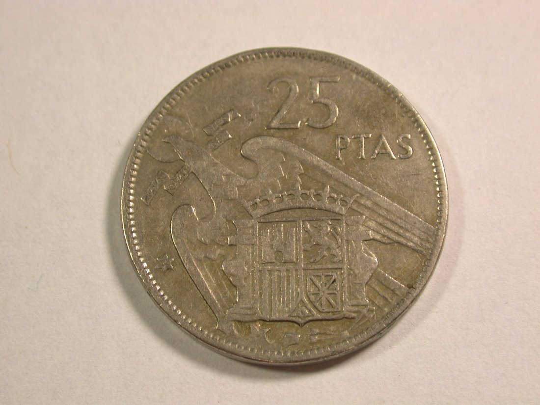  C05 Spanien 25 Ptas 1957 (1964) in ss Originalbilder   