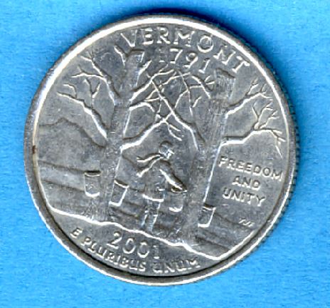  USA 25 Cents Quarter 2001 D Vermont   