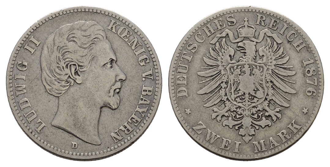 Linnartz KAISERREICH Bayern Ludwig II. 2 Mark 1876 D s   