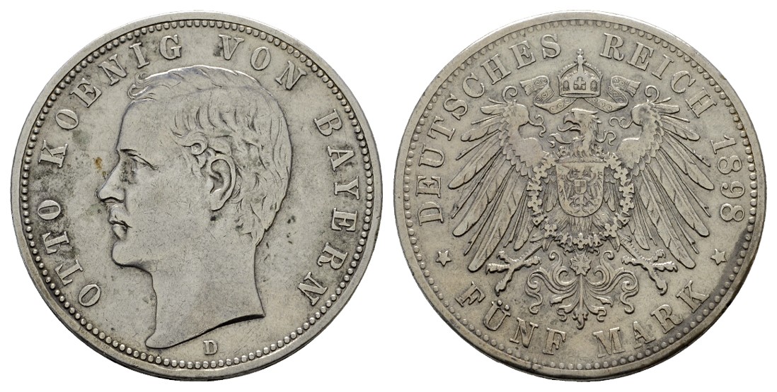  Linnartz KAISERREICH Bayern Otto 5 Mark 1898 D korrodiert ss   