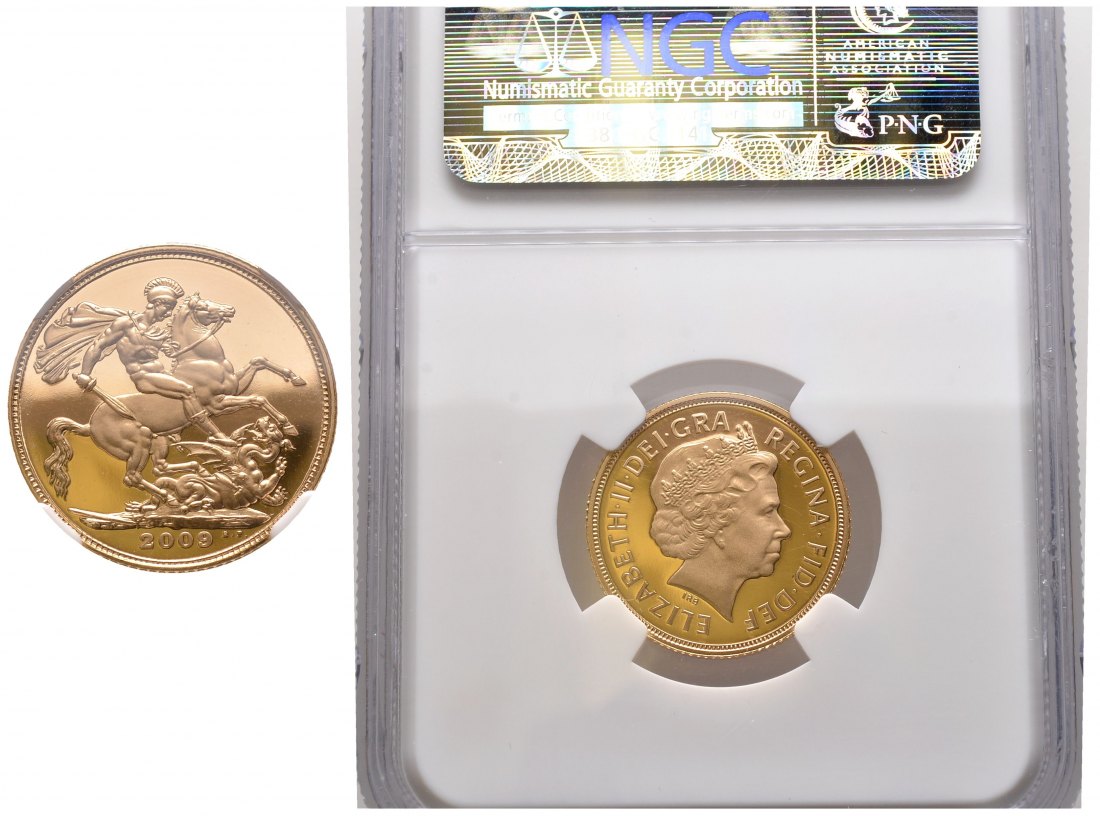 PEUS 9898 Grossbritannien 7,32 g Feingold. Elizabeth II. (1952 - heute) Sovereign GOLD 2009 Proof / PF 70 (in NGC-Holder)