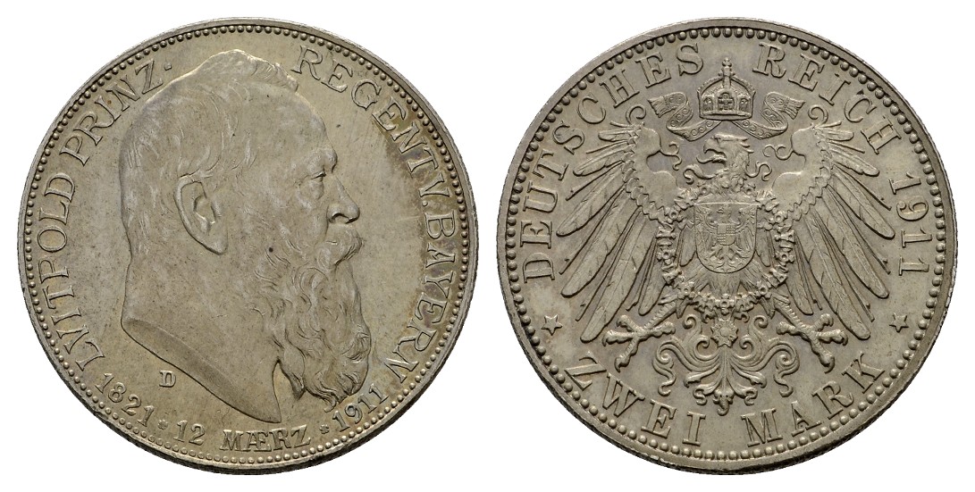  Linnartz KAISERREICH Bayern Leopold 2 Mark 1911 D 90. Geburtstag ss-vz   