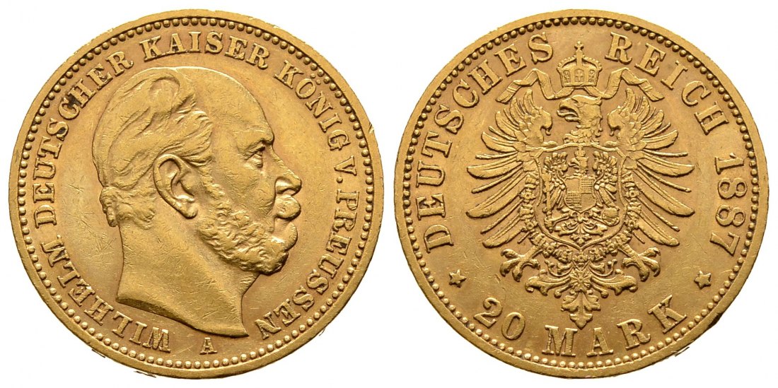 PEUS 9902 Kaiserreich - Preußen 7,17 g Feingold. Wilhelm I. (1861 - 1888) 20 Mark GOLD 1887 A Berlin Sehr schön