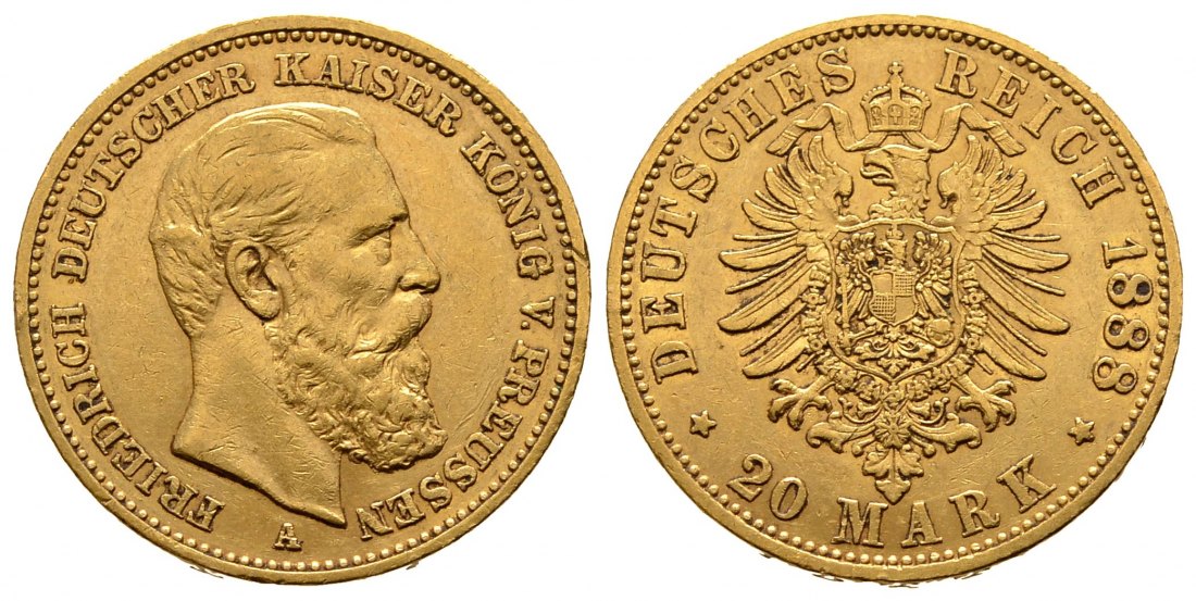 PEUS 9903 Kaiserreich - Preußen 7,17 g Feingold. Friedrich III.(09.03. - 15.06.1888) 20 Mark GOLD 1888 A Sehr schön