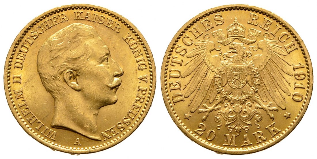 PEUS 9905 Kaiserreich - Preußen 7,17 g Feingold. Wilhelm II.(1888 - 1918) 20 Mark GOLD 1910 A Vorzüglich