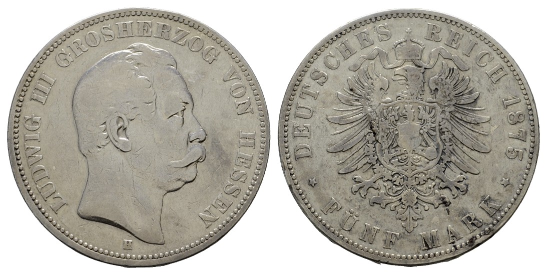 Linnartz KAISERREICH Hessen Ludwig III. 5 Mark 1875 H s   