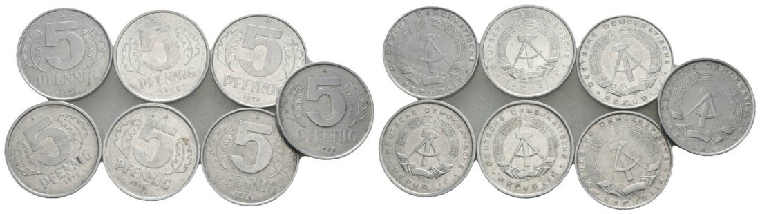  DDR, 5 Pfennig (7 Kleinmünzen)   