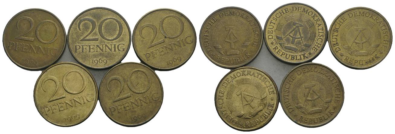  DDR, 20 Pfennig (5 Stück)   