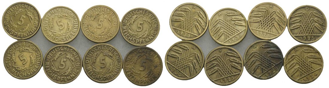  Weimarer Republik, 5 Pfennig (7 Kleinmünzen)   