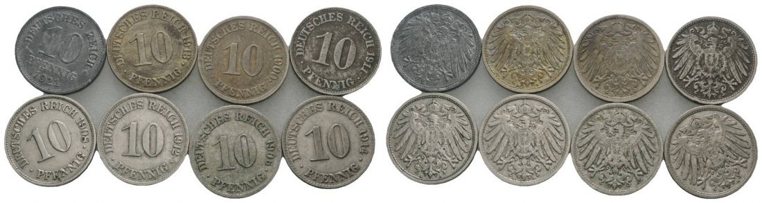  Weimarer Republik/Kaiserreich, 10 Pfennig (8 Kleinmünzen)   