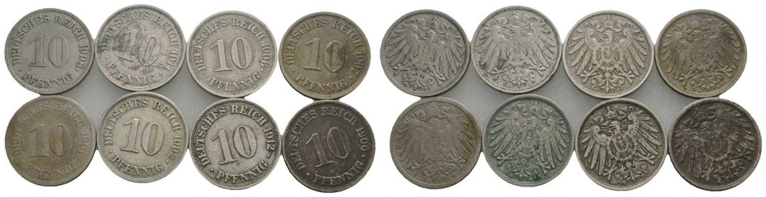  Kaiserreich, 10 Pfennig (8 Kleinmünzen)   