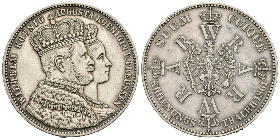 PEUS 9911 Preußen Wilhelm + Augusta im Krönungsornat Krönungstaler 1861 Sehr schön