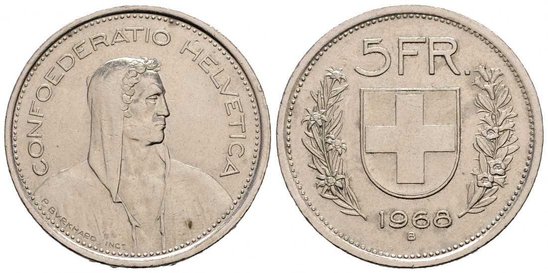 PEUS 9912 Schweiz CU/Ni. 5 Franken 1968 B Sehr schön