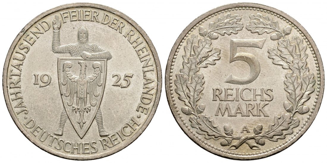 PEUS 9918 Weimarer Republik Jahrtausendfeier Rheinlande 5 Reichsmark 1925 A Kl.Kratzer, Vorzüglich