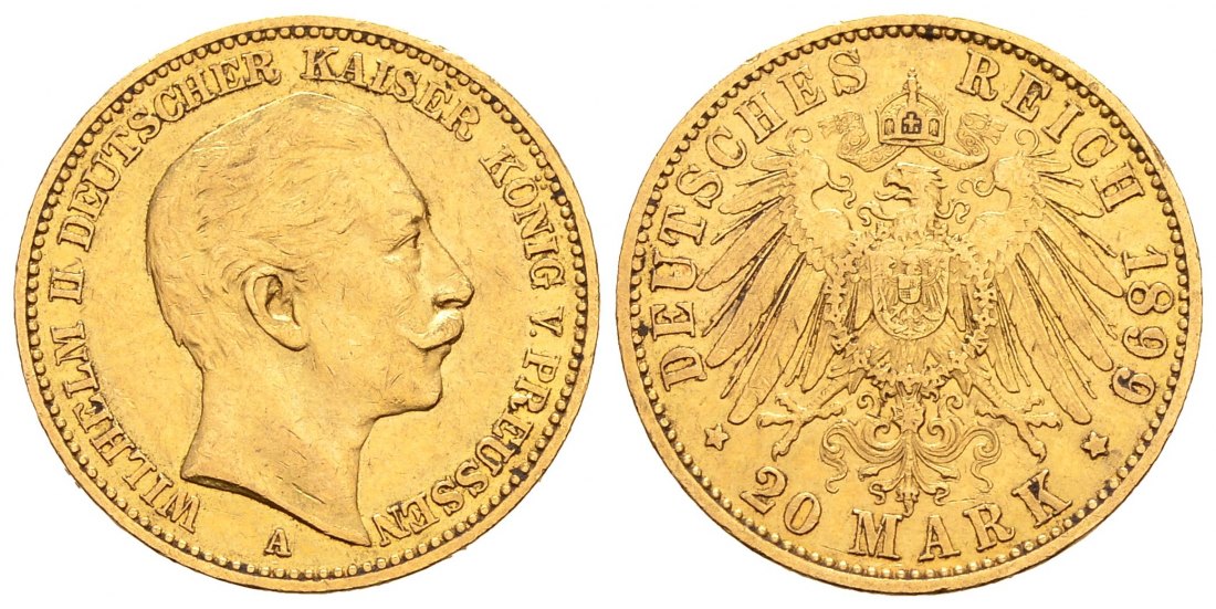 PEUS 9922 Kaiserreich - Preußen 7,17 g Feingold. Wilhelm II.(1888 - 1918) 20 Mark GOLD 1899 A Sehr schön